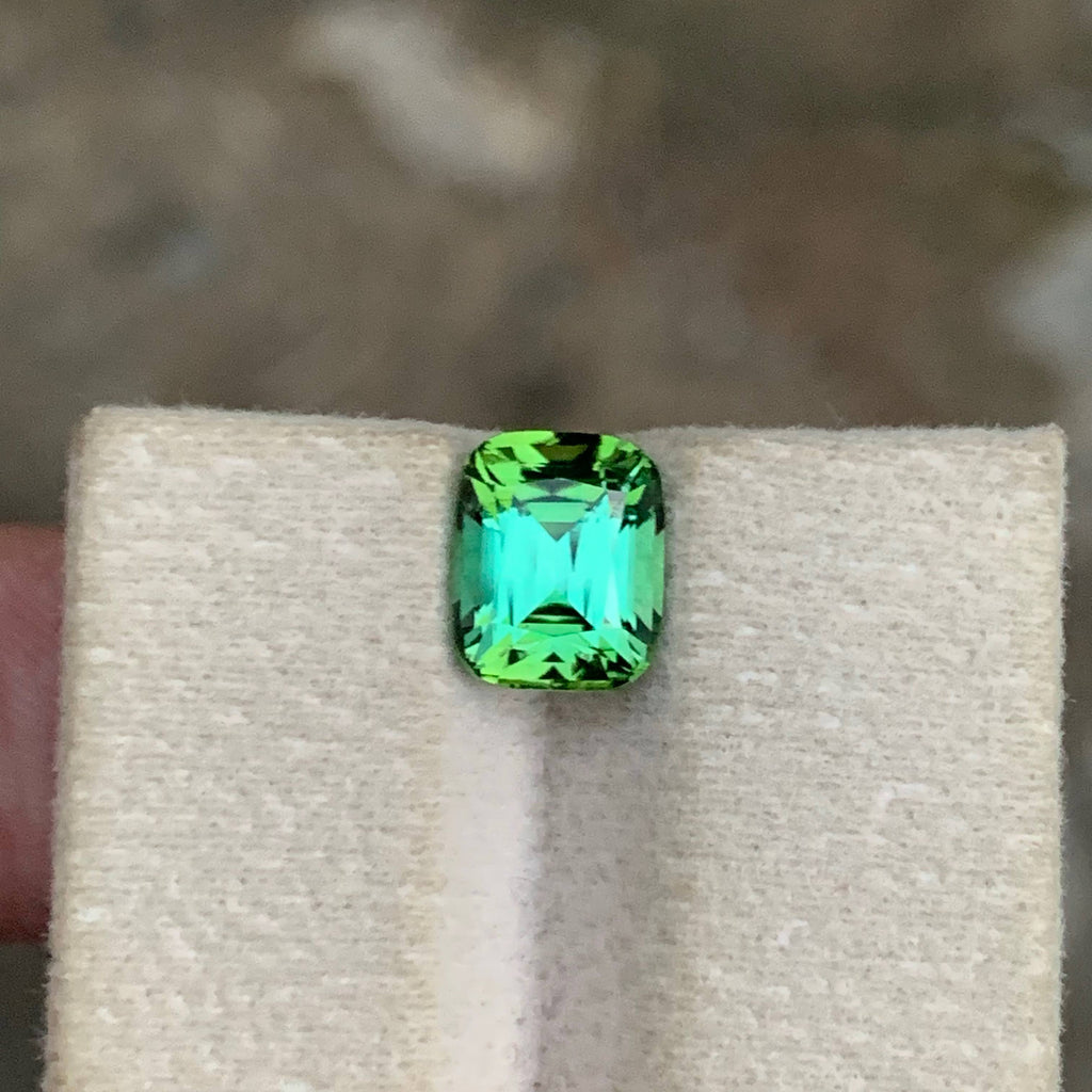 2.65 Carat Bluish Green Tourmaline Cushion Cut Afghanistan VVS Untreated