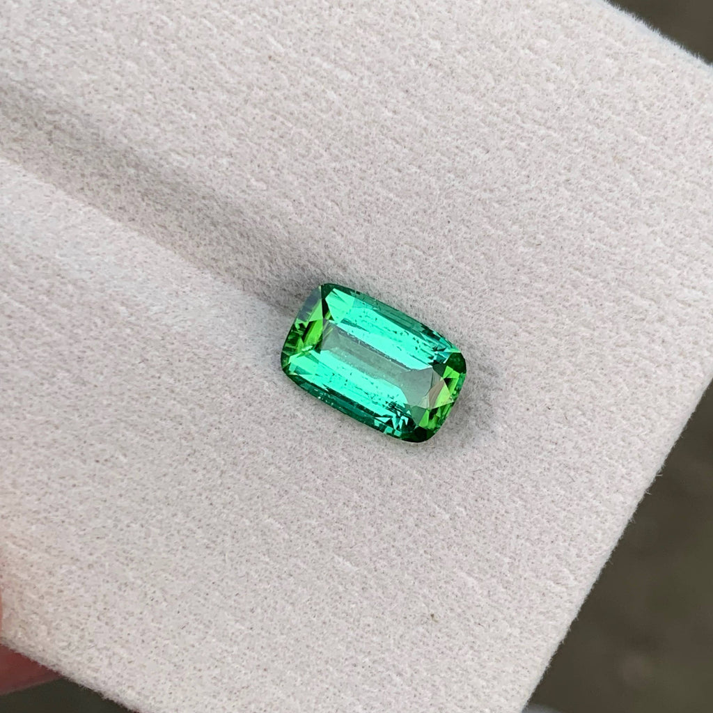 3.05 Carat Bluish Green Tourmaline Cushion Cut Afghanistan SI Untreated