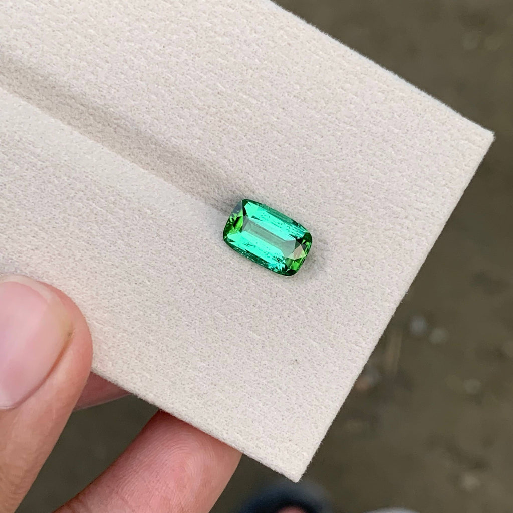 3.05 Carat Bluish Green Tourmaline Cushion Cut Afghanistan SI Untreated
