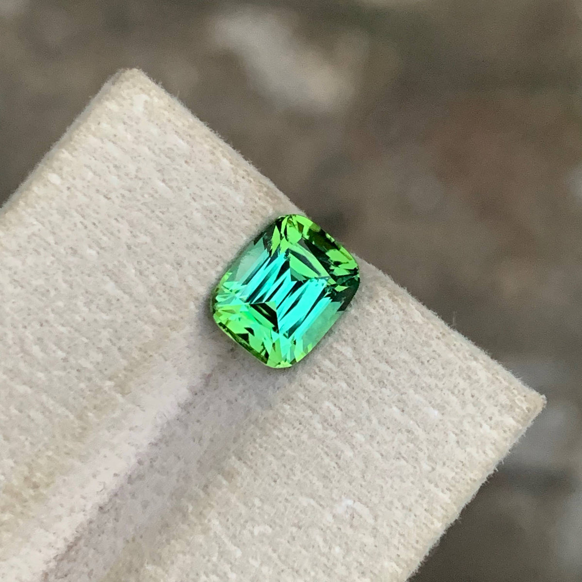 2.65 Carat Bluish Green Tourmaline Cushion Cut Afghanistan VVS Untreated