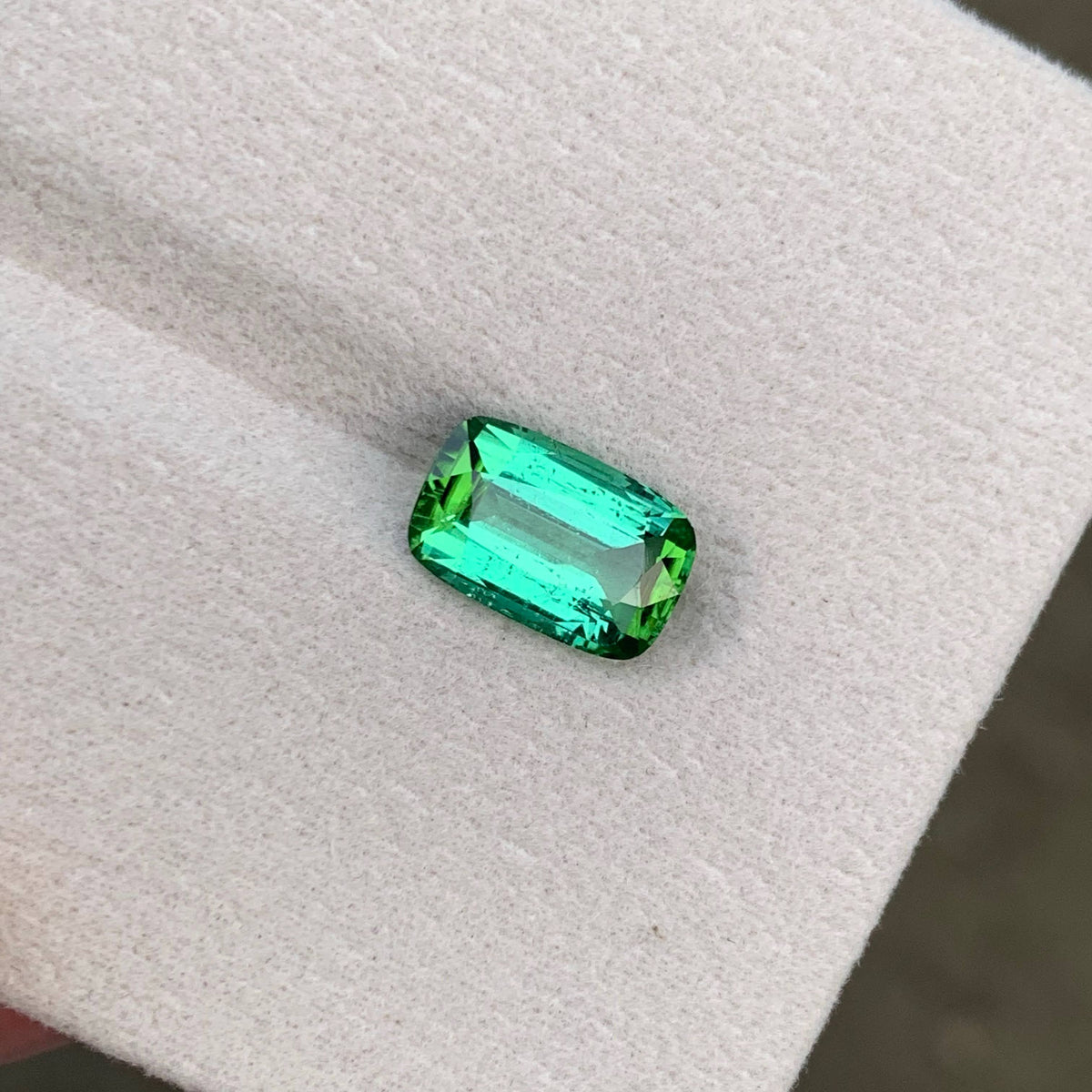 3.05 Carat Bluish Green Tourmaline Cushion Cut Afghanistan SI Untreated