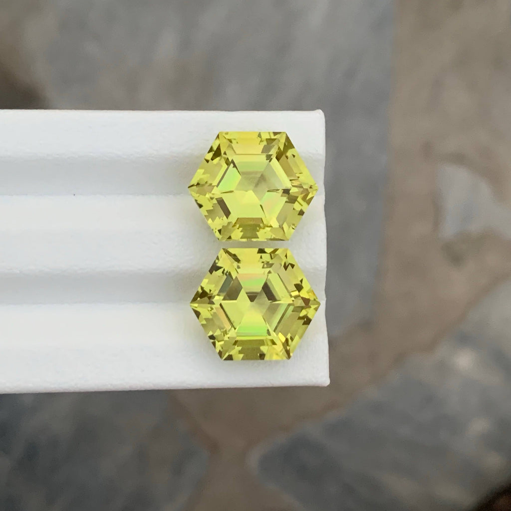 15.40 Carat Lemon Citrine Pair Hexagonal Cut Africa | Loupe Clean Untreated