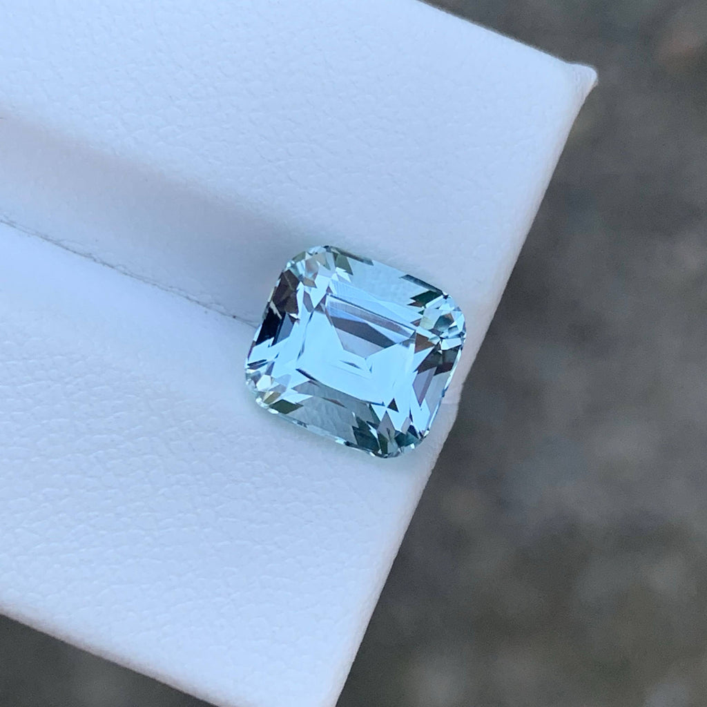 3.30 Carat Natural Loose Light Blue Aquamarine Cushion Cut Pakistan Gemstone