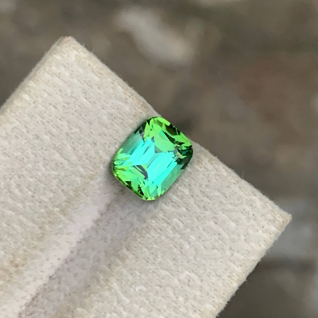 2.65 Carat Bluish Green Tourmaline Cushion Cut Afghanistan VVS Untreated