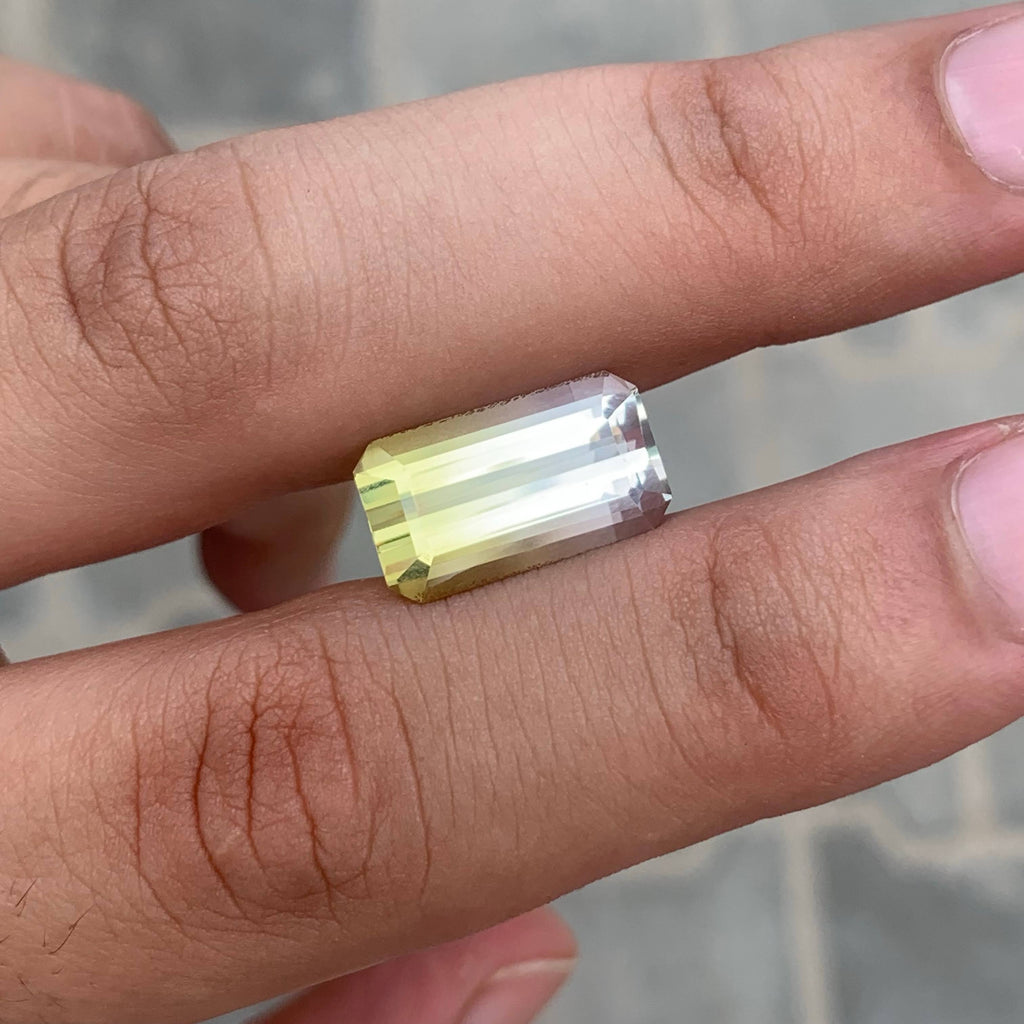 7.30 Carat Natural Loose Bicolor Color Citrine Emerald Cut African Gemstone