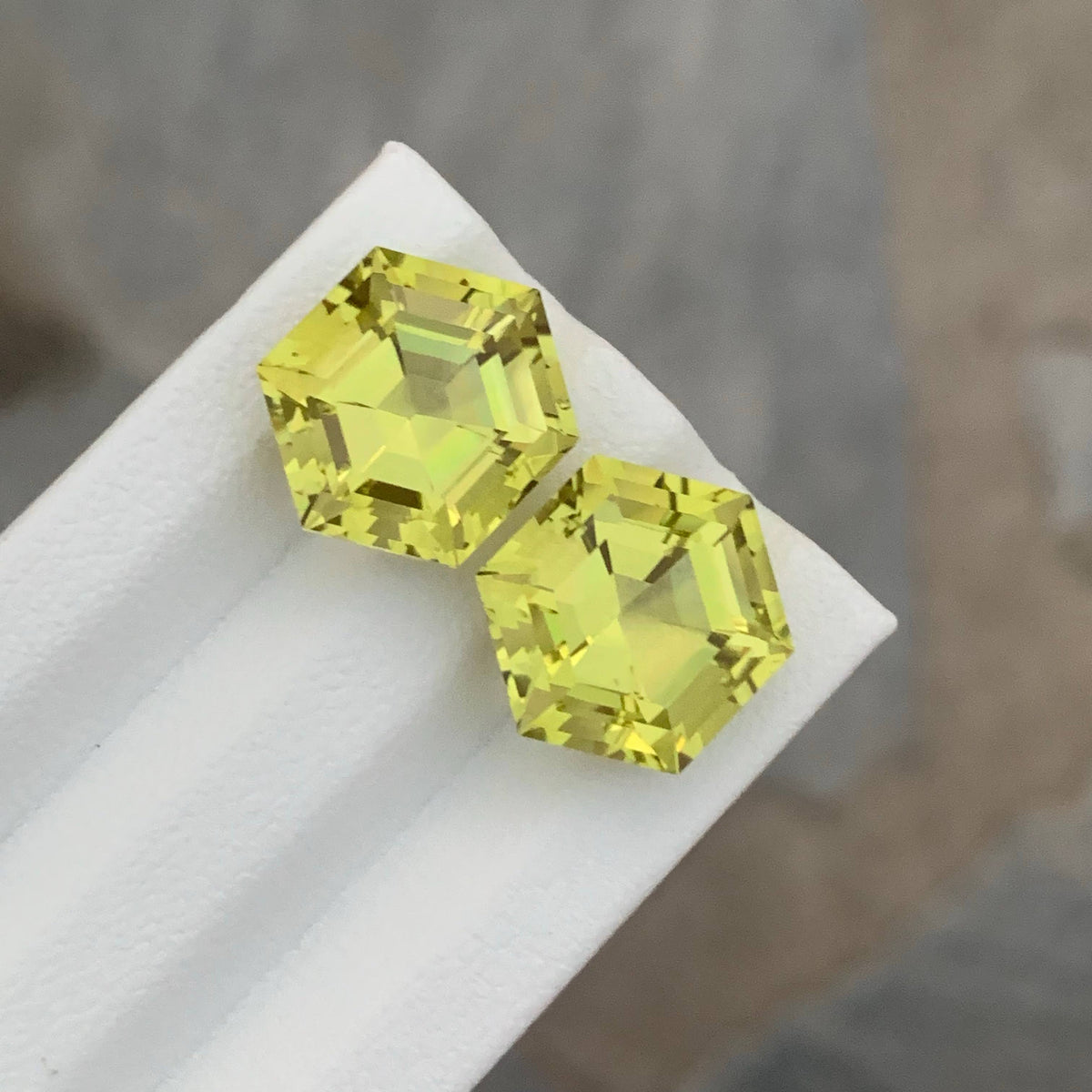 15.40 Carat Lemon Citrine Pair Hexagonal Cut Africa | Loupe Clean Untreated