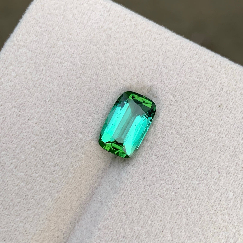 3.05 Carat Bluish Green Tourmaline Cushion Cut Afghanistan SI Untreated