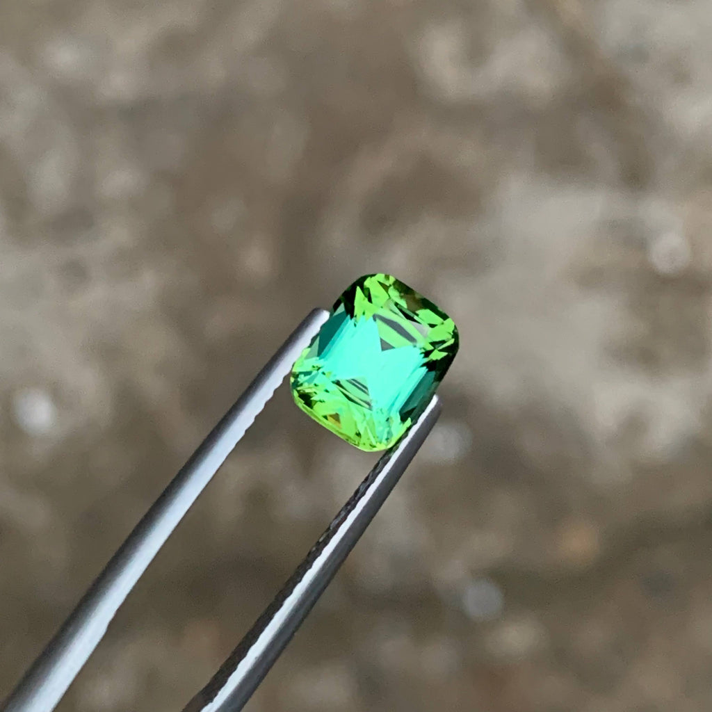 2.65 Carat Bluish Green Tourmaline Cushion Cut Afghanistan VVS Untreated