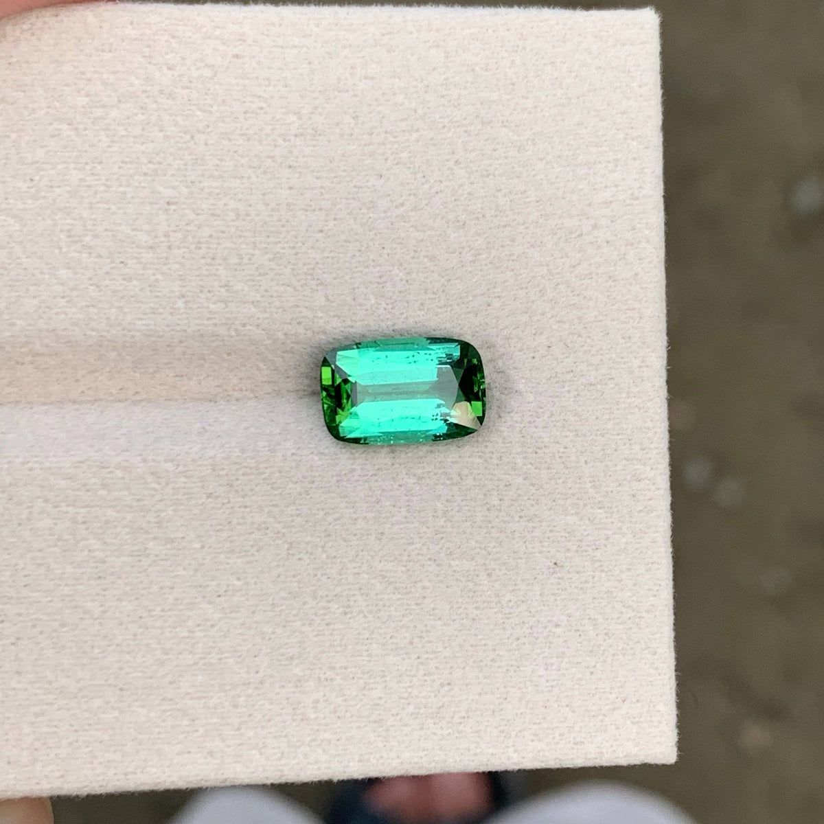 3.05 Carat Bluish Green Tourmaline Cushion Cut Afghanistan SI Untreated