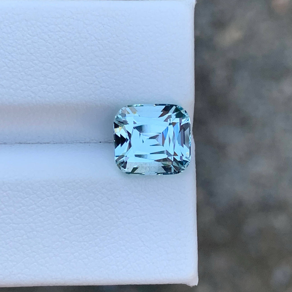 3.30 Carat Natural Loose Light Blue Aquamarine Cushion Cut Pakistan Gemstone