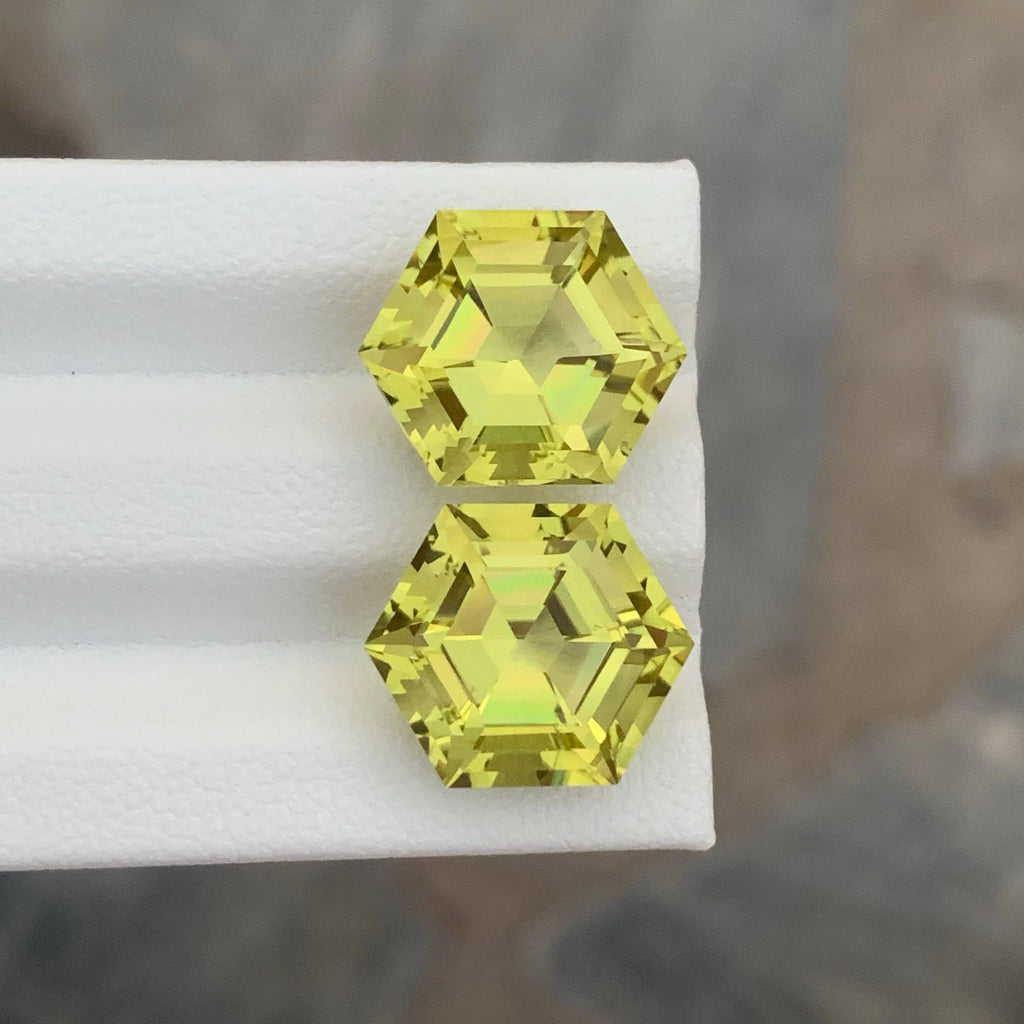 15.40 Carat Lemon Citrine Pair Hexagonal Cut Africa | Loupe Clean Untreated