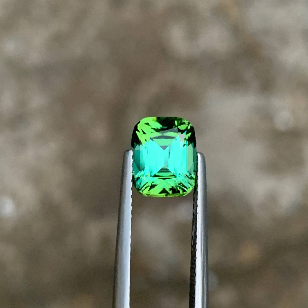 2.65 Carat Bluish Green Tourmaline Cushion Cut Afghanistan VVS Untreated