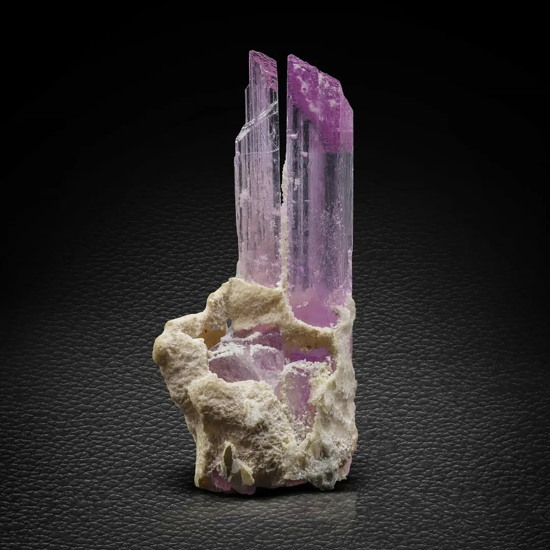 Pink Spodumene Kunzite Crystal on White Albite Matrix from Afghanistan