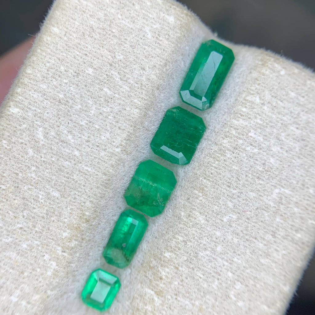 1.95 Carat Loose Green Emerald Lot – 5 Pieces, Emerald Cut, Swat Pakistan