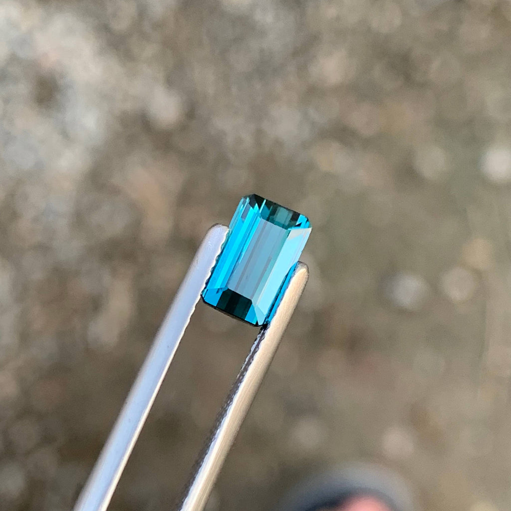 1.45 Carat Natural Loose Blue Color Tourmaline Emerald Cut Afghan Gemstone