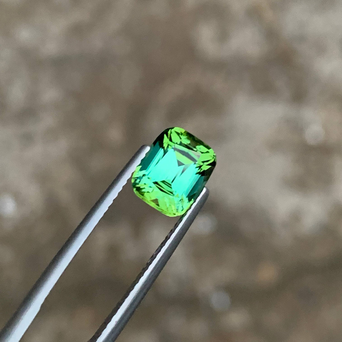 2.65 Carat Bluish Green Tourmaline Cushion Cut Afghanistan VVS Untreated