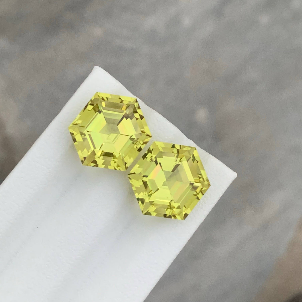 15.40 Carat Lemon Citrine Pair Hexagonal Cut Africa | Loupe Clean Untreated