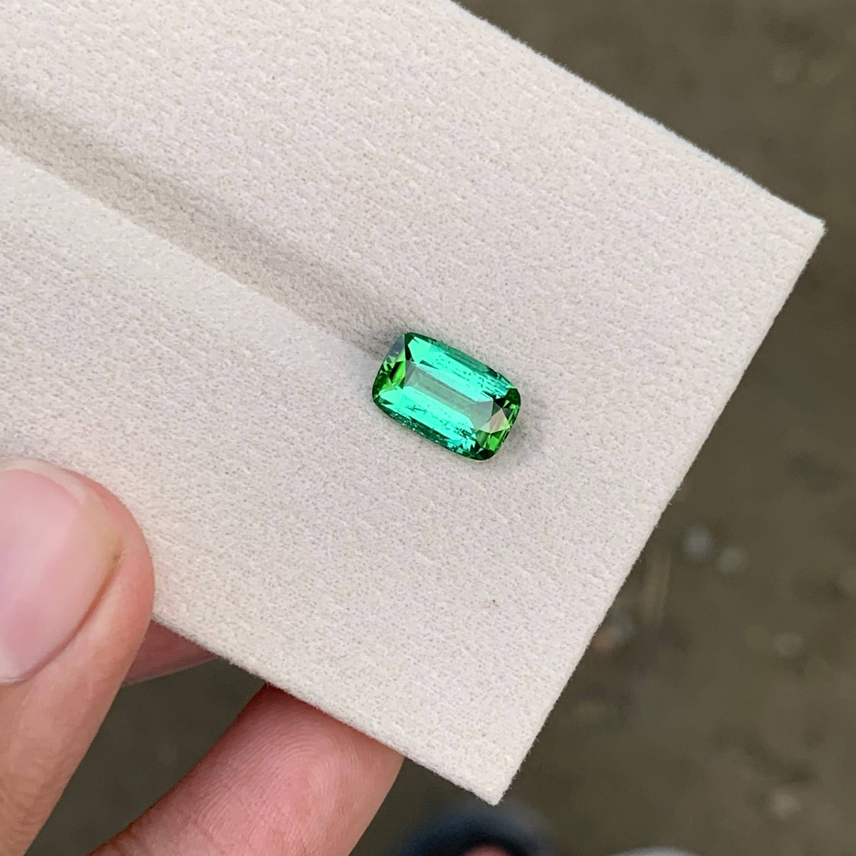 3.05 Carat Bluish Green Tourmaline Cushion Cut Afghanistan SI Untreated
