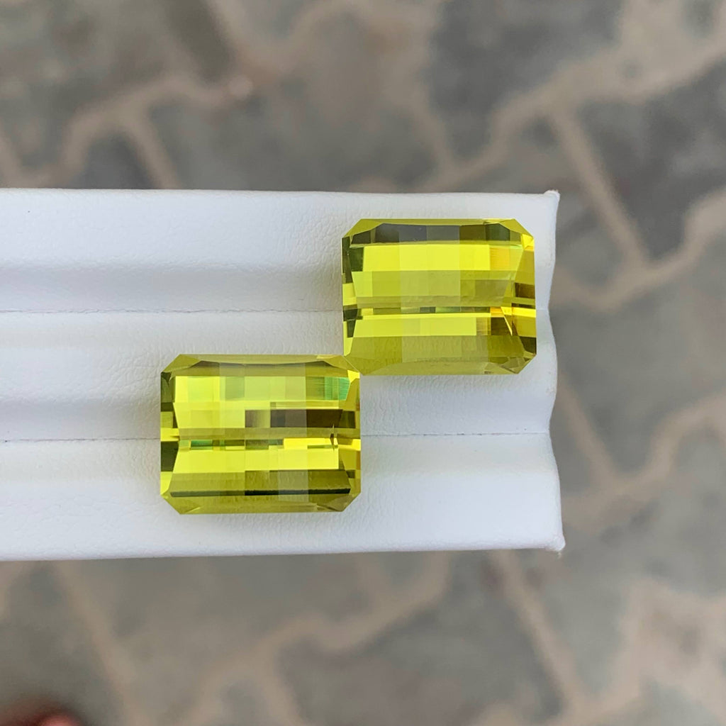 38.40 Carat Lemon Color Citrine Pair Pixel Cut African Gemstones