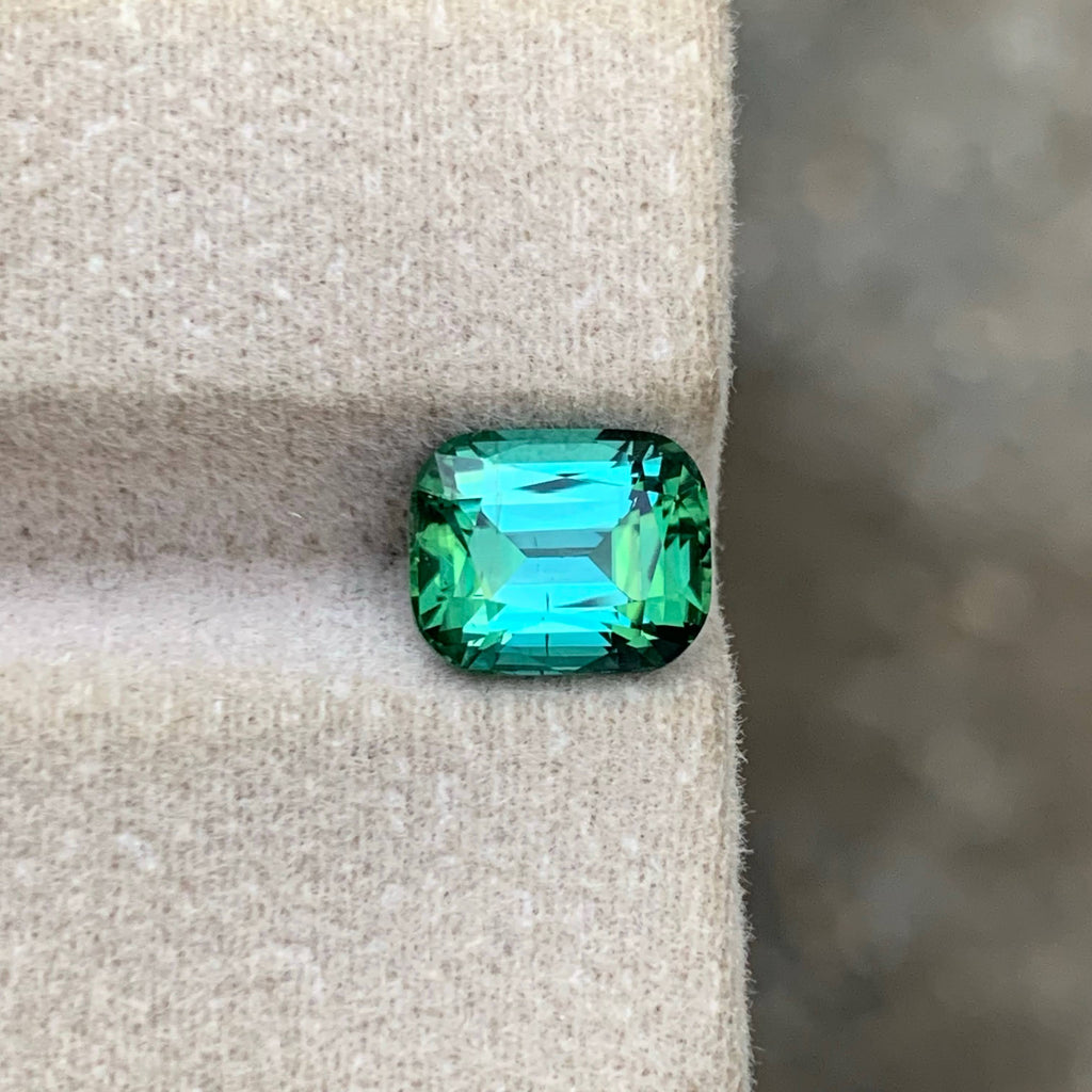 2.45 Carat Natural Loose Bluish Green Tourmaline Cushion Cut Afghan Gemstone