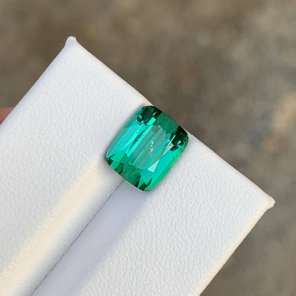 3.70 Carat Natural Loose Green Bluish Tourmaline Cushion Cut Afghan Gemstone