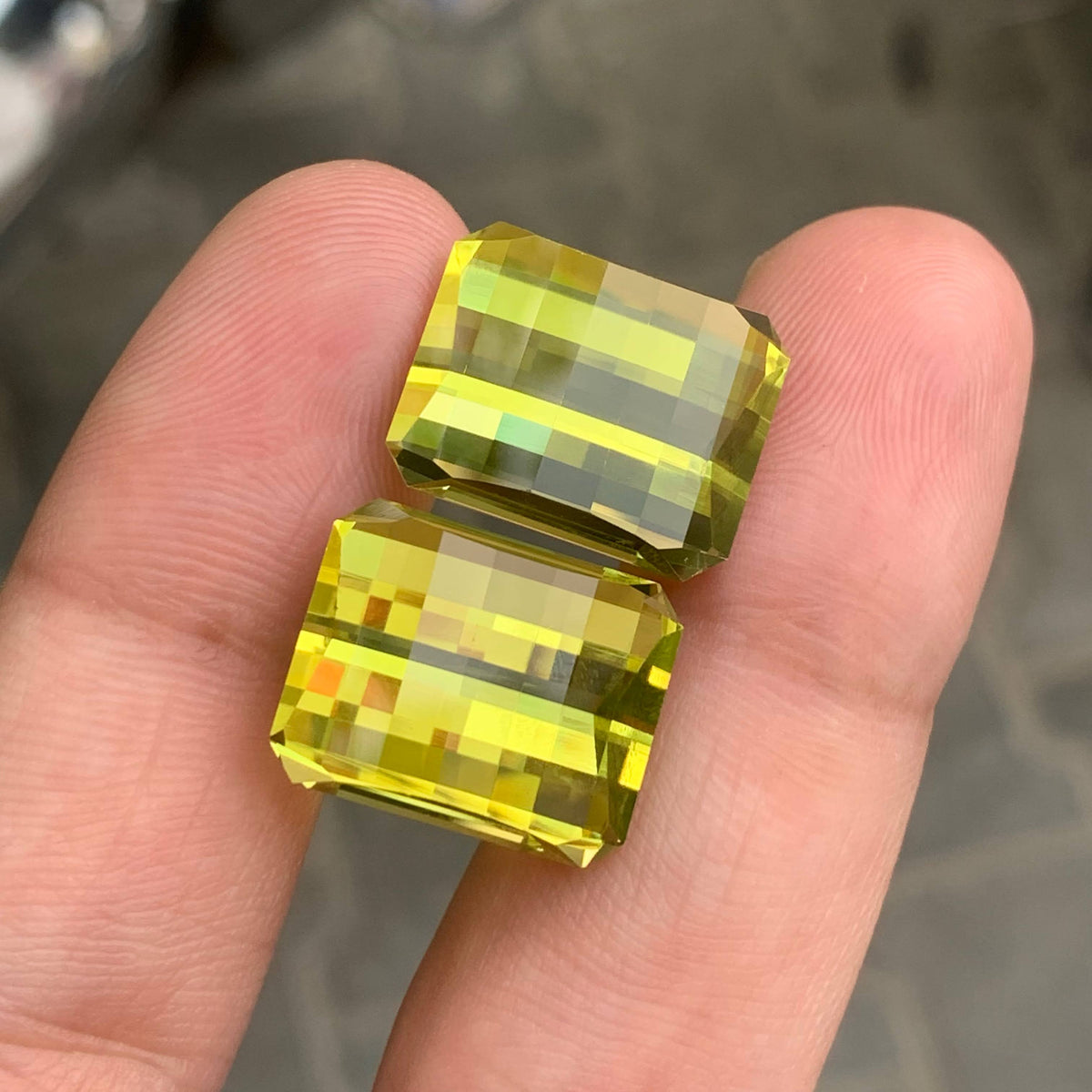 38.40 Carat Lemon Color Citrine Pair Pixel Cut African Gemstones