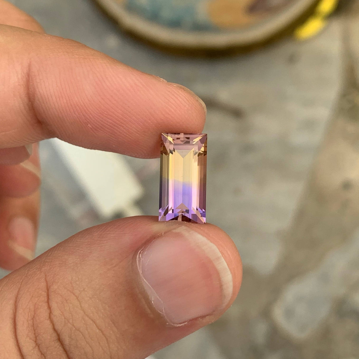 4.55 Carat Natural Loose Bicolor Ametrine Stone Baguette Cut Brazilian Gemstone