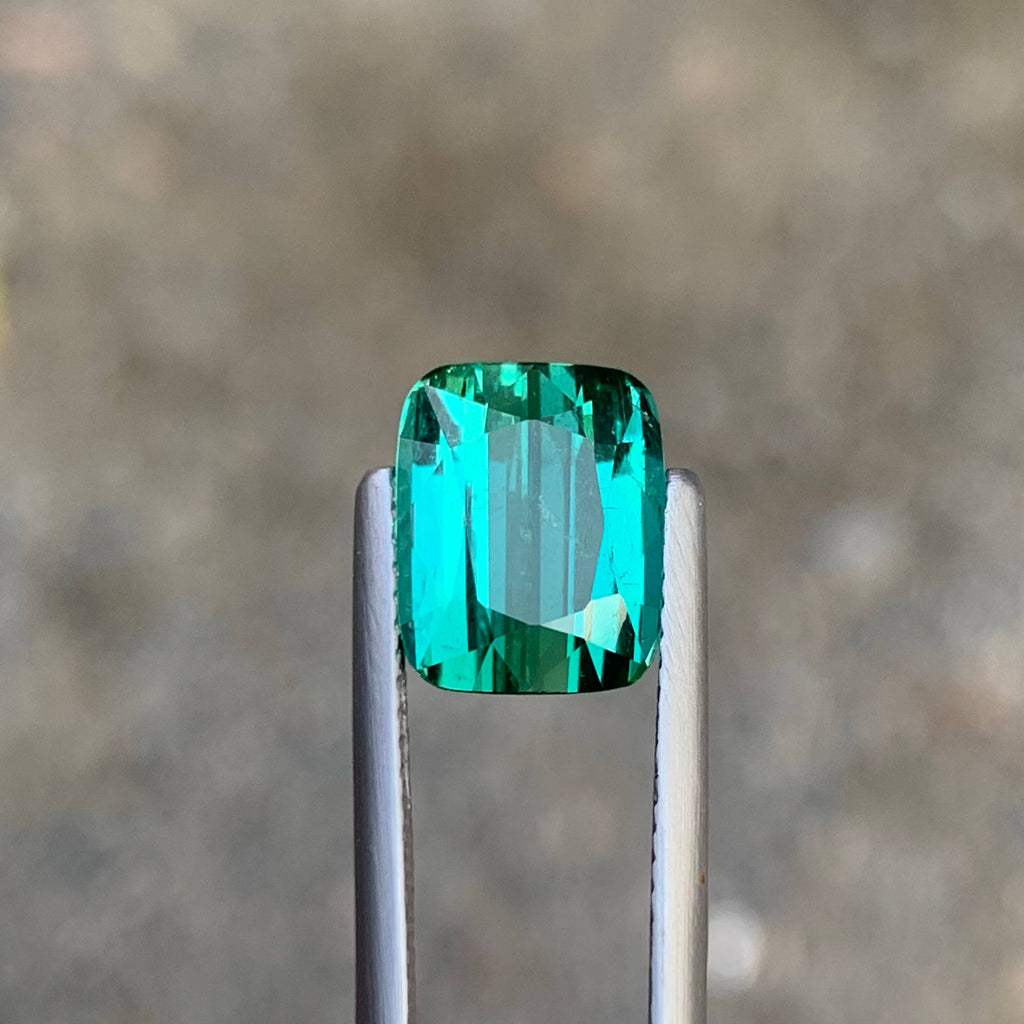 3.70 Carat Natural Loose Green Bluish Tourmaline Cushion Cut Afghan Gemstone