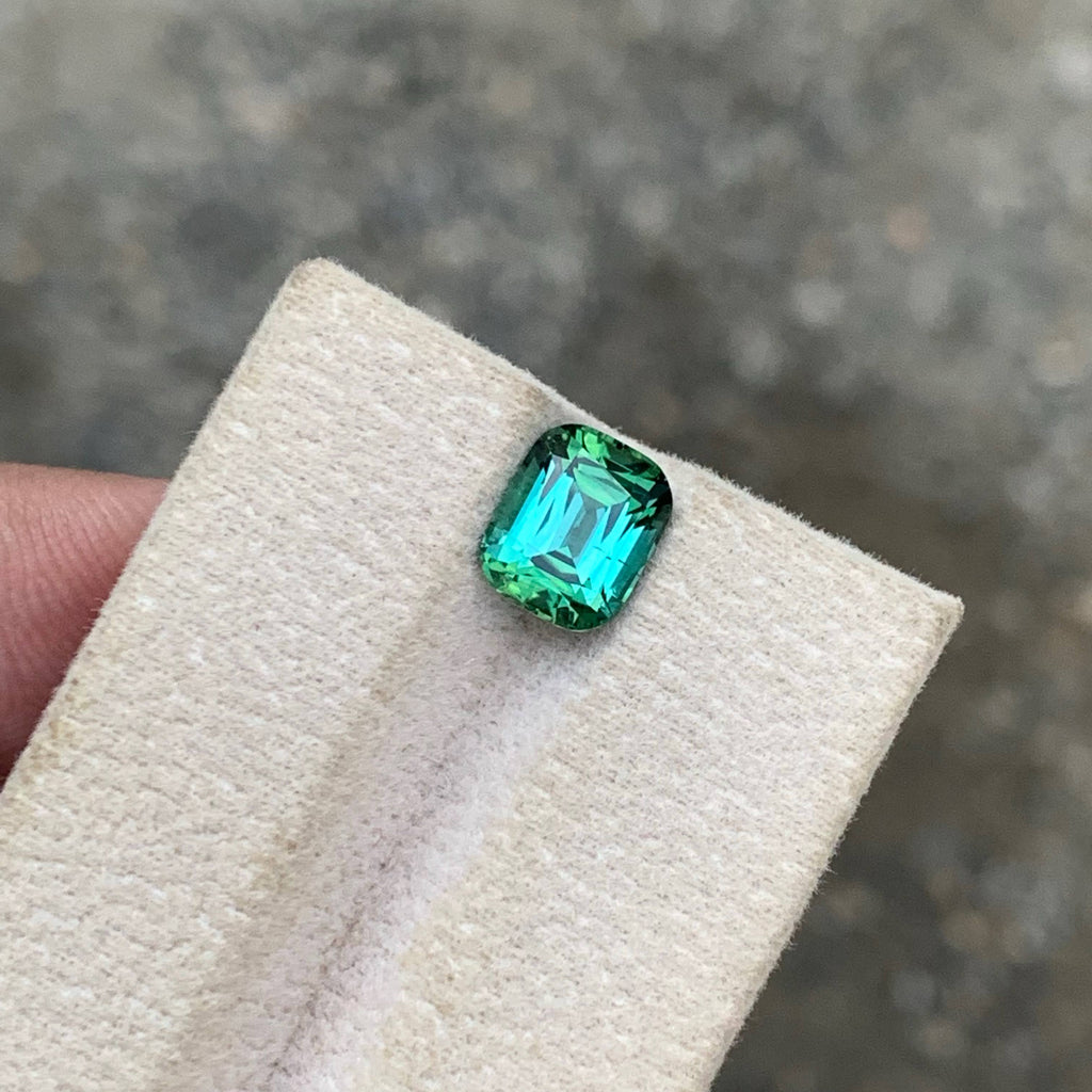 2.45 Carat Natural Loose Bluish Green Tourmaline Cushion Cut Afghan Gemstone