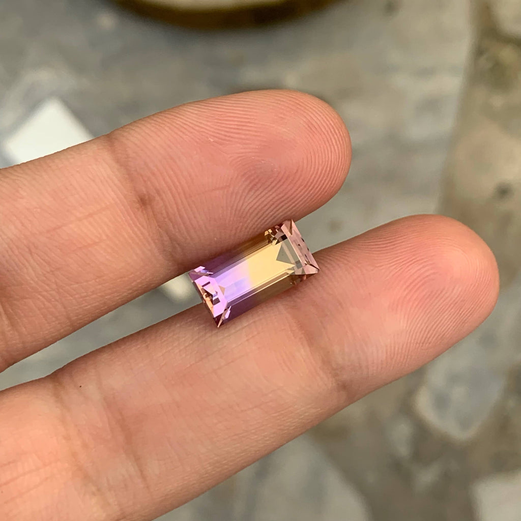 4.55 Carat Natural Loose Bicolor Ametrine Stone Baguette Cut Brazilian Gemstone