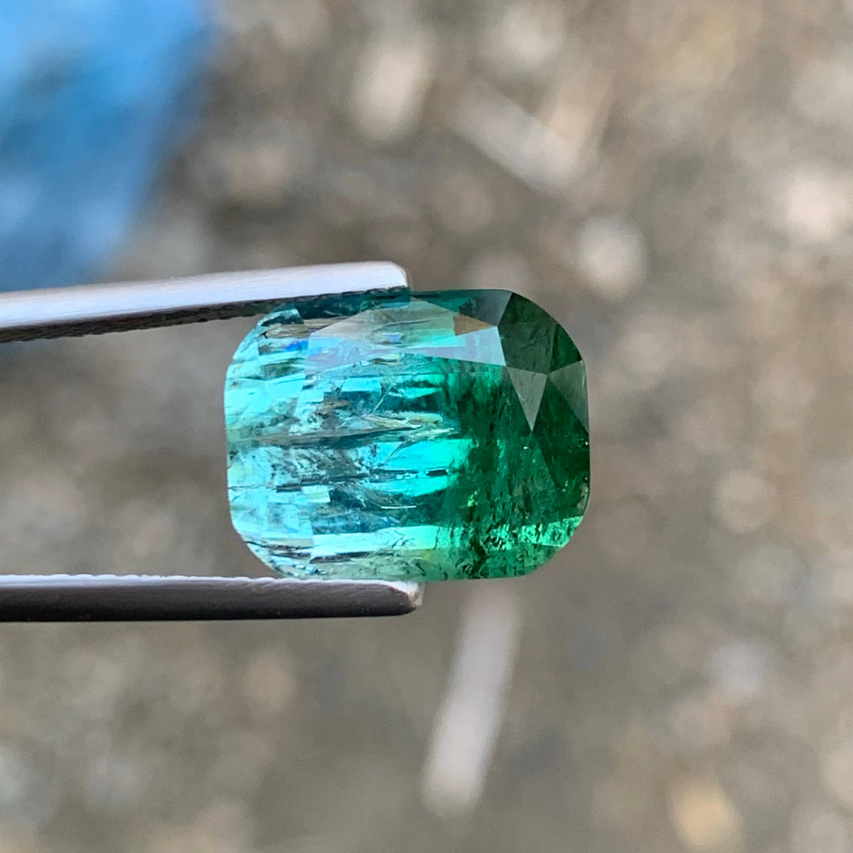 9.25 Carat Natural Loose Bicolor Tourmaline Stone Cushion Cut Afghan Gemstone