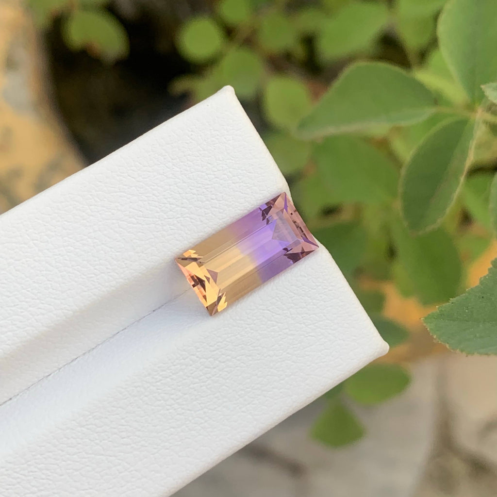 4.55 Carat Natural Loose Bicolor Ametrine Stone Baguette Cut Brazilian Gemstone