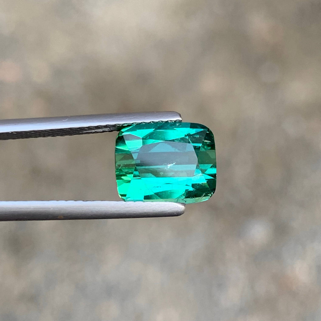 3.70 Carat Natural Loose Green Bluish Tourmaline Cushion Cut Afghan Gemstone