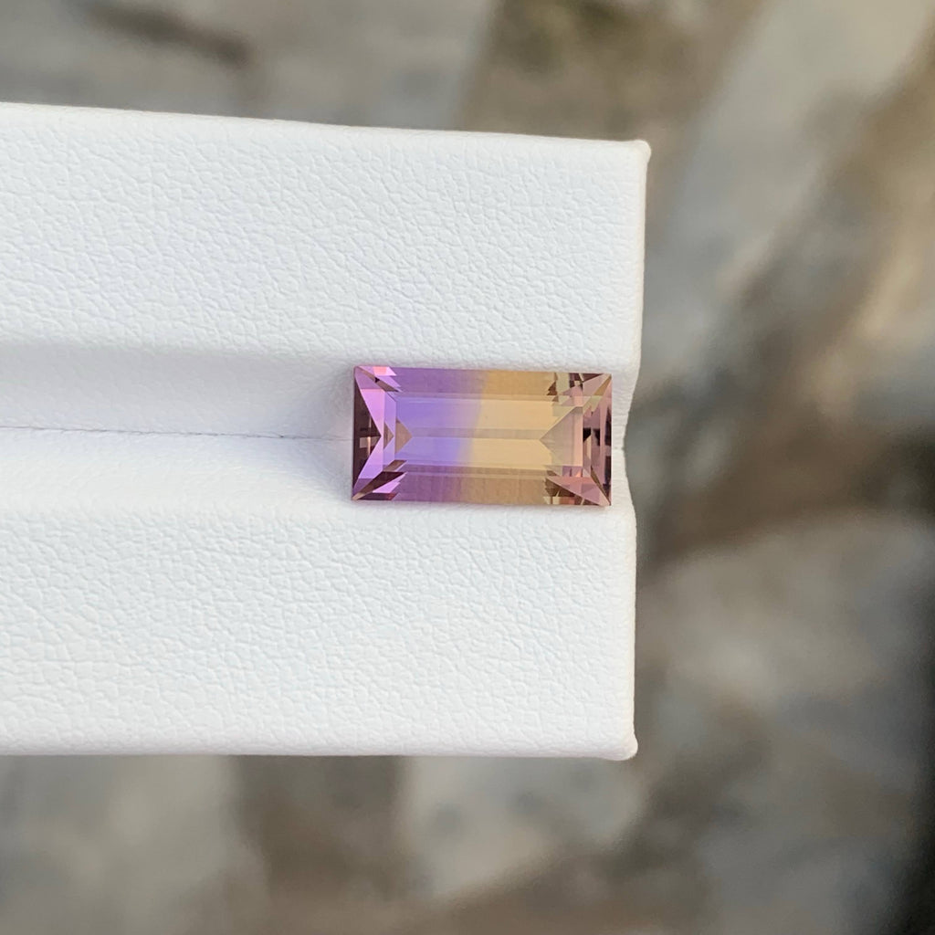 4.55 Carat Natural Loose Bicolor Ametrine Stone Baguette Cut Brazilian Gemstone