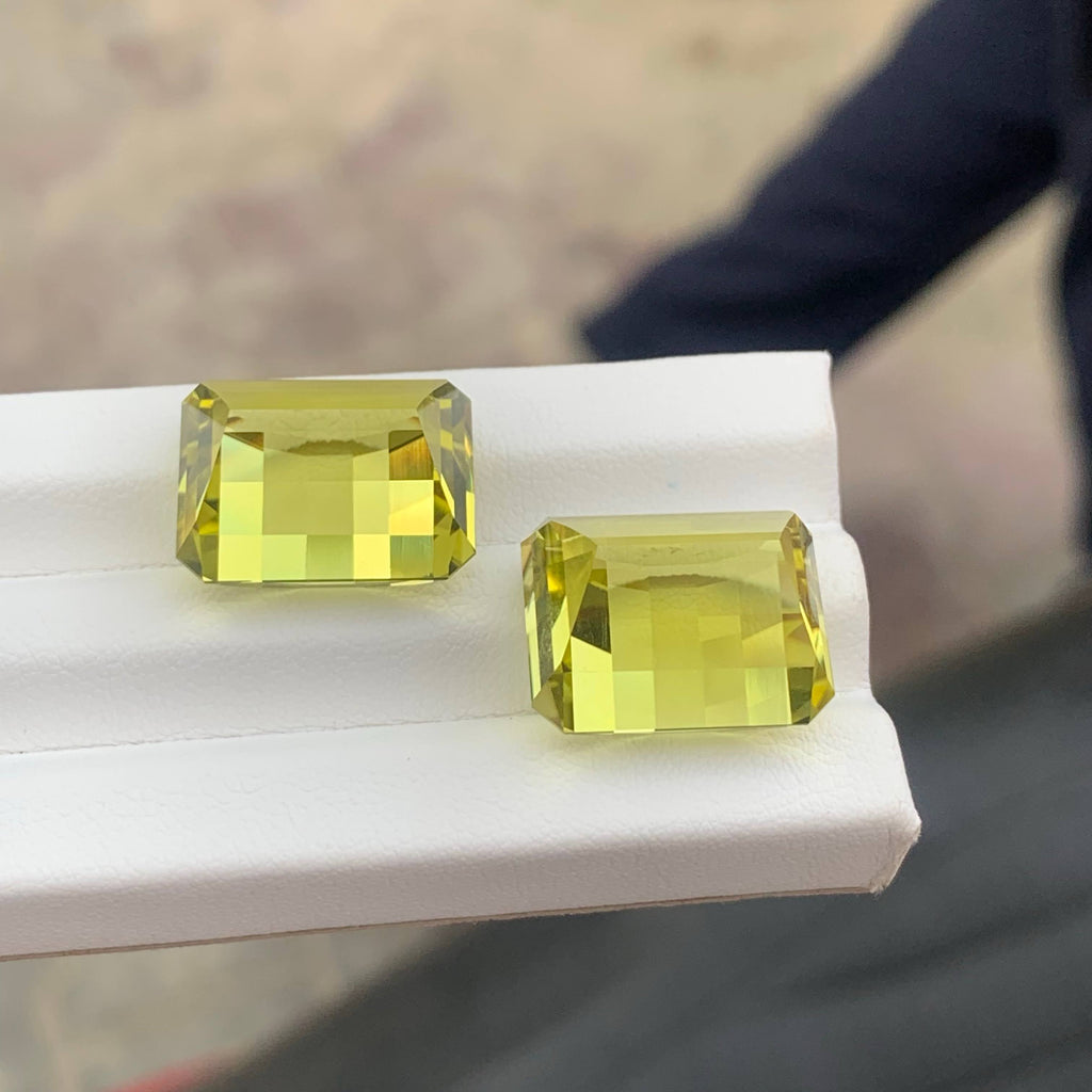 38.40 Carat Lemon Color Citrine Pair Pixel Cut African Gemstones
