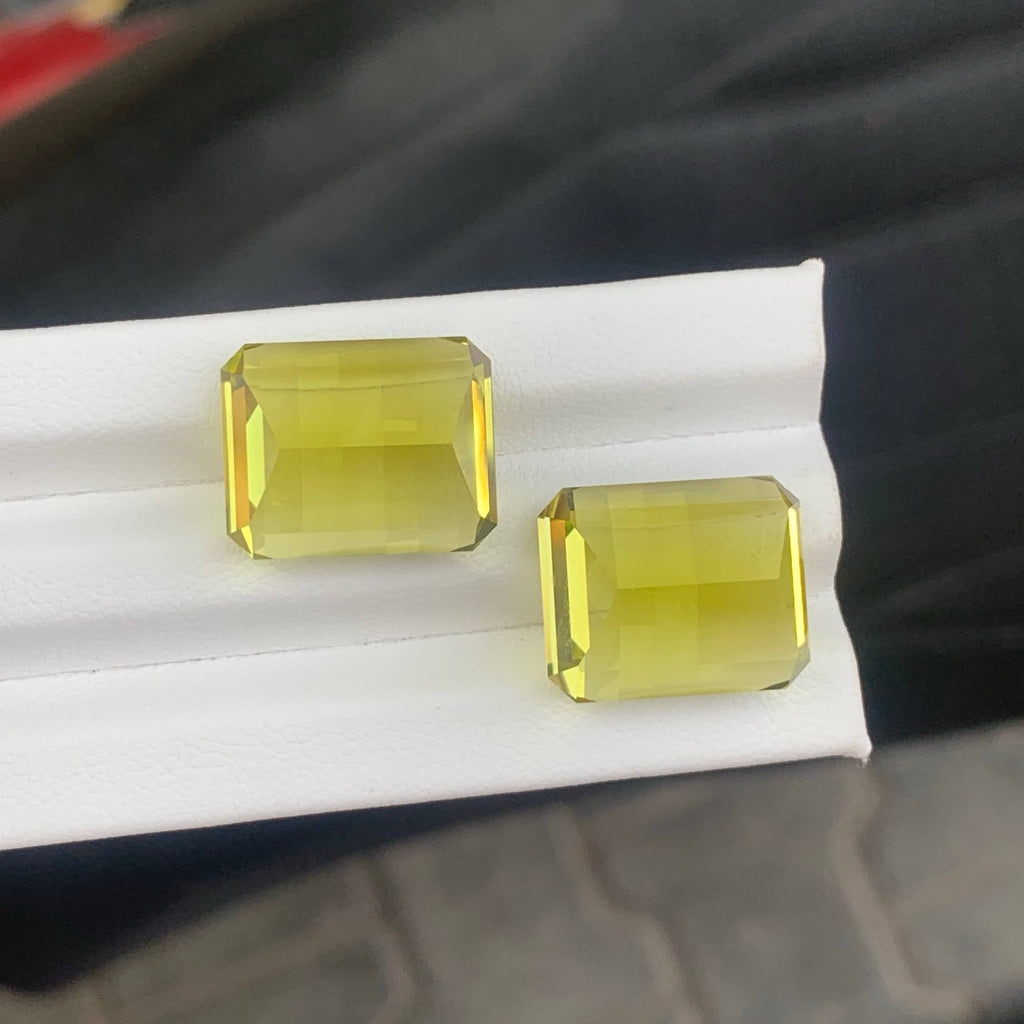 38.40 Carat Lemon Color Citrine Pair Pixel Cut African Gemstones