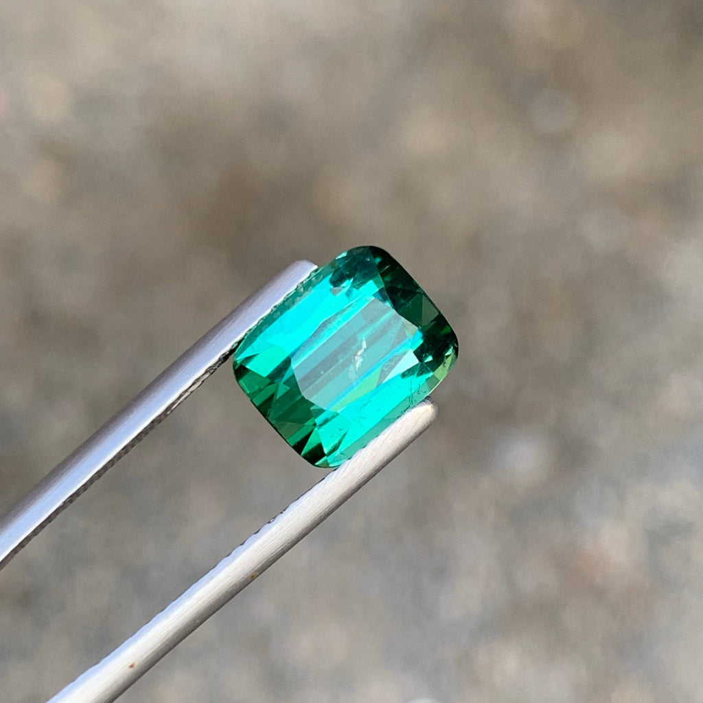 3.70 Carat Natural Loose Green Bluish Tourmaline Cushion Cut Afghan Gemstone
