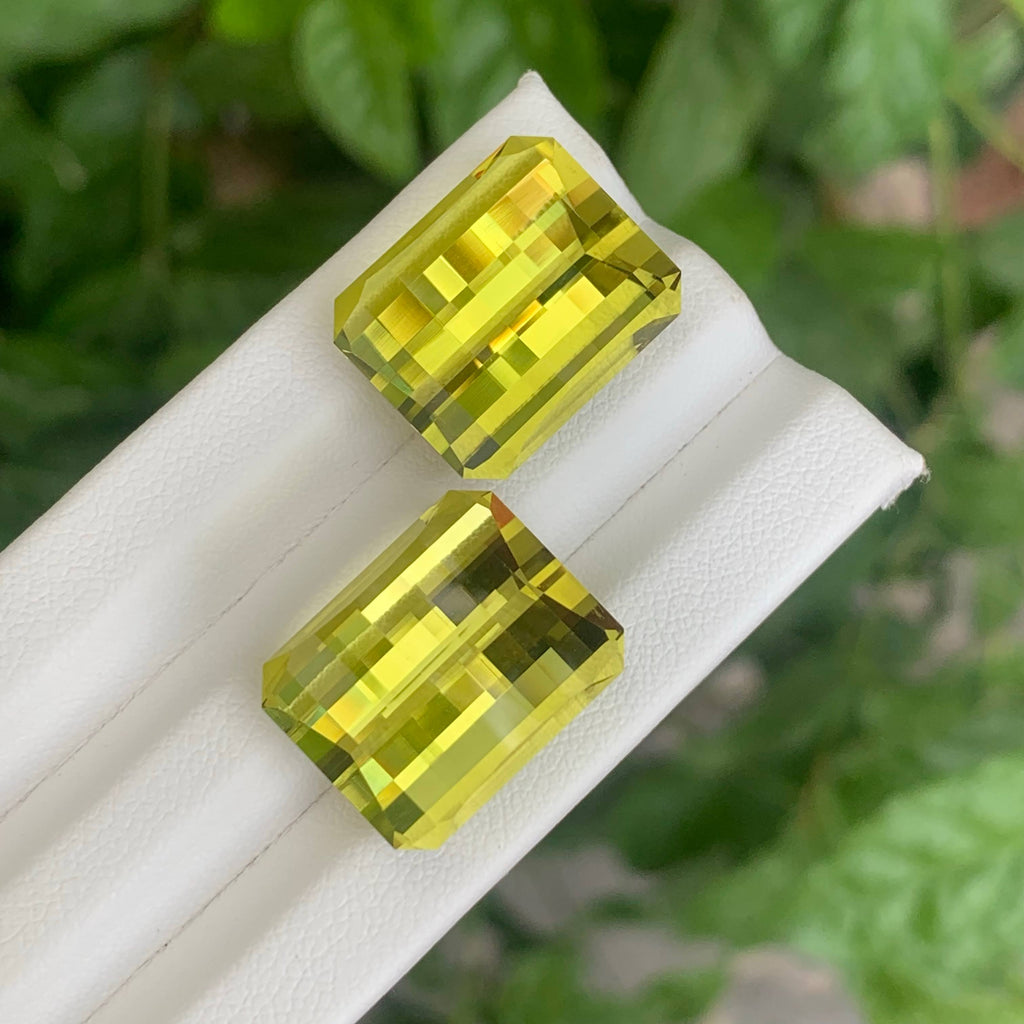 38.40 Carat Lemon Color Citrine Pair Pixel Cut African Gemstones