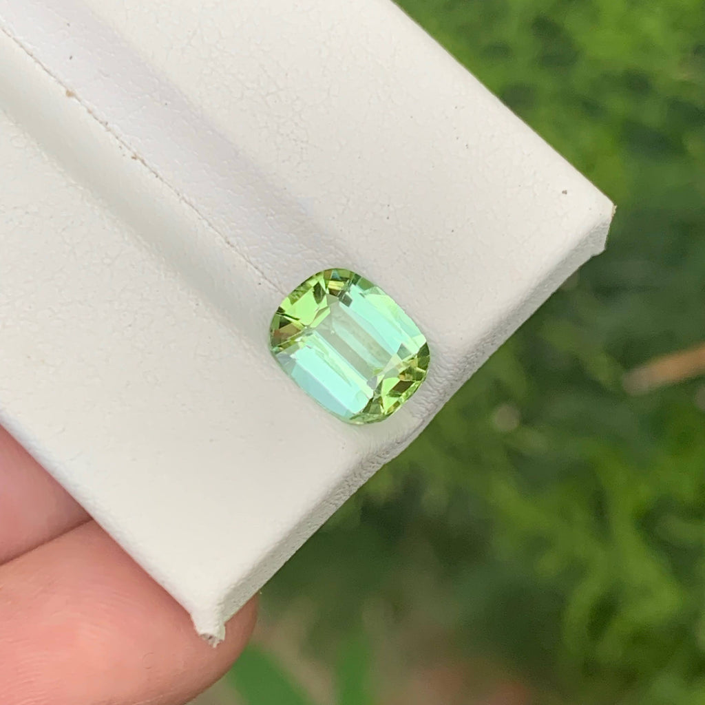 2.00 Carat Natural Loose Light Green Tourmaline Cushion Cut Afghan Gemstone