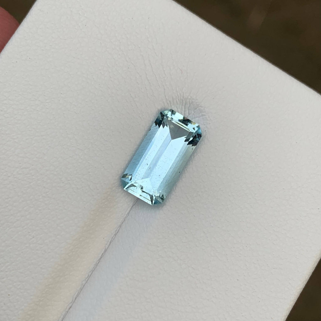 2.95 Carat Light Blue Aquamarine Emerald Cut Pakistan VVS Untreated