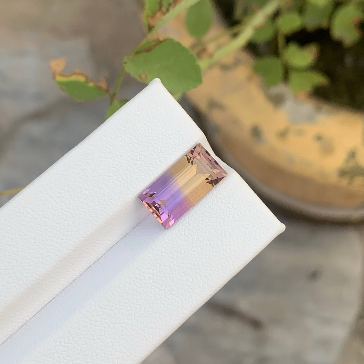 4.55 Carat Natural Loose Bicolor Ametrine Stone Baguette Cut Brazilian Gemstone