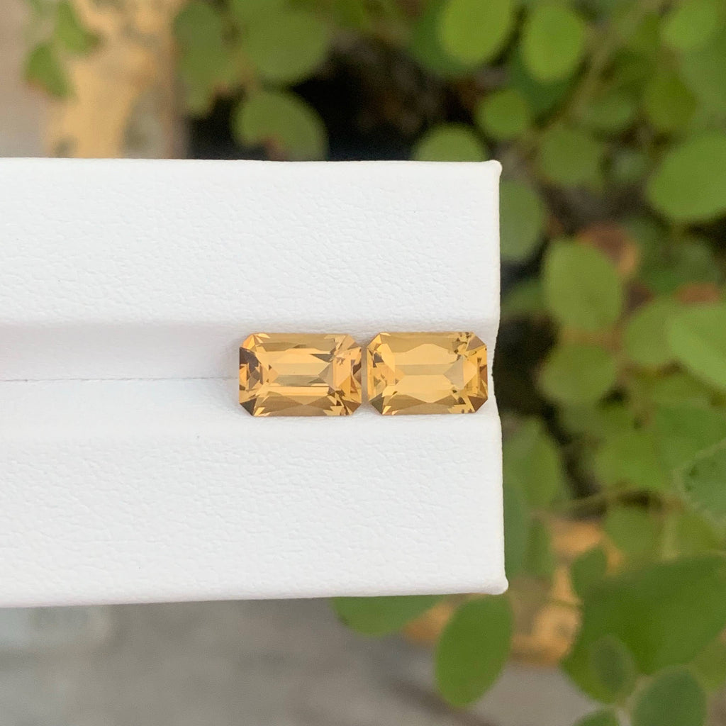 3.55 Carat Natural Loose Golden Color Citrine Pair Fancy Cut African Gemstone