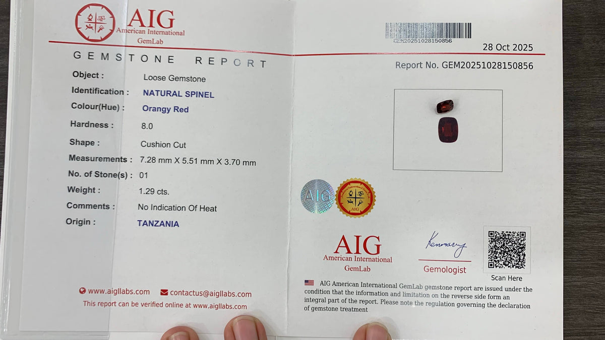 1.29 Carat Natural Loose Certified Red Spinel Cushion Cut Tanzanian Gemstone
