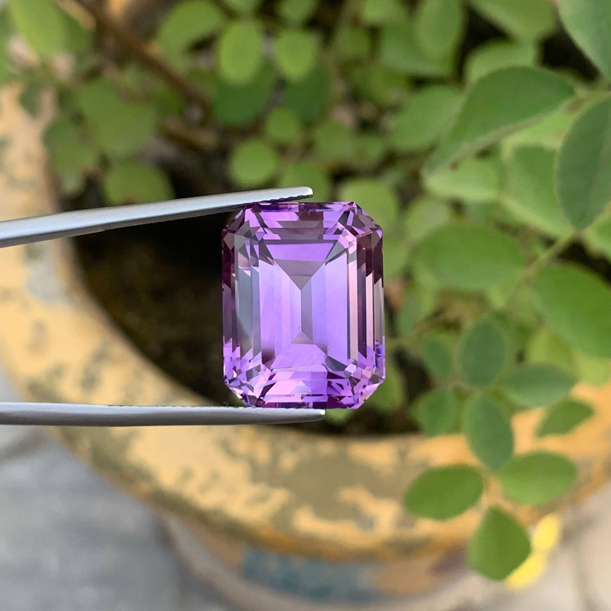 24.35 Carat Natural Loose Purple Amethyst Stone Emerald Cut Brazilian Gemstone