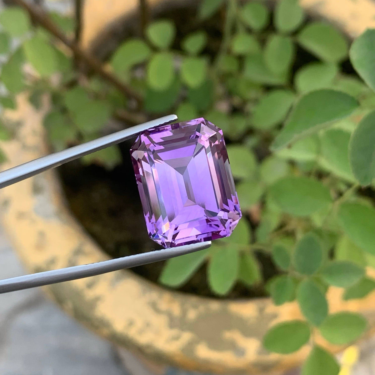 24.35 Carat Natural Loose Purple Amethyst Stone Emerald Cut Brazilian Gemstone