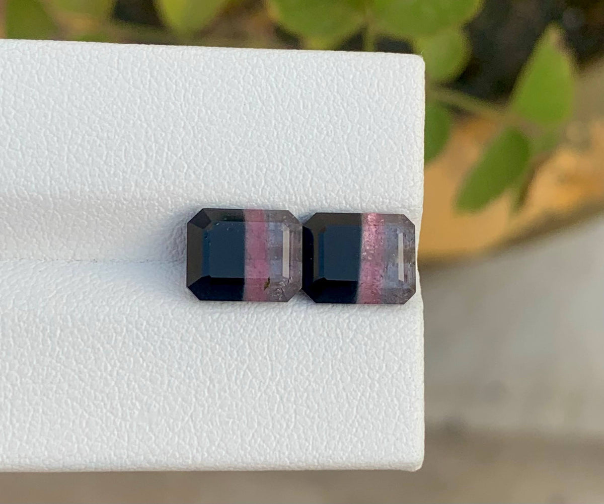 5.40 Carat Natural Loose Bicolor Tourmaline Pair Emerald Cut Afghan Gemstone
