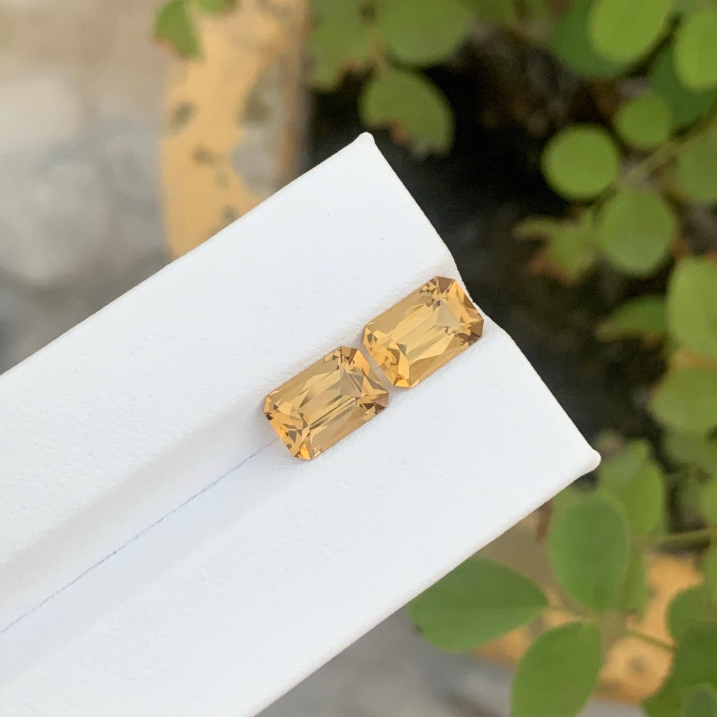 3.55 Carat Natural Loose Golden Color Citrine Pair Fancy Cut African Gemstone