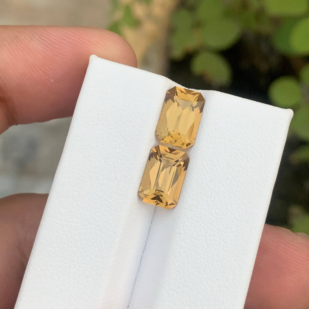 3.55 Carat Natural Loose Golden Color Citrine Pair Fancy Cut African Gemstone