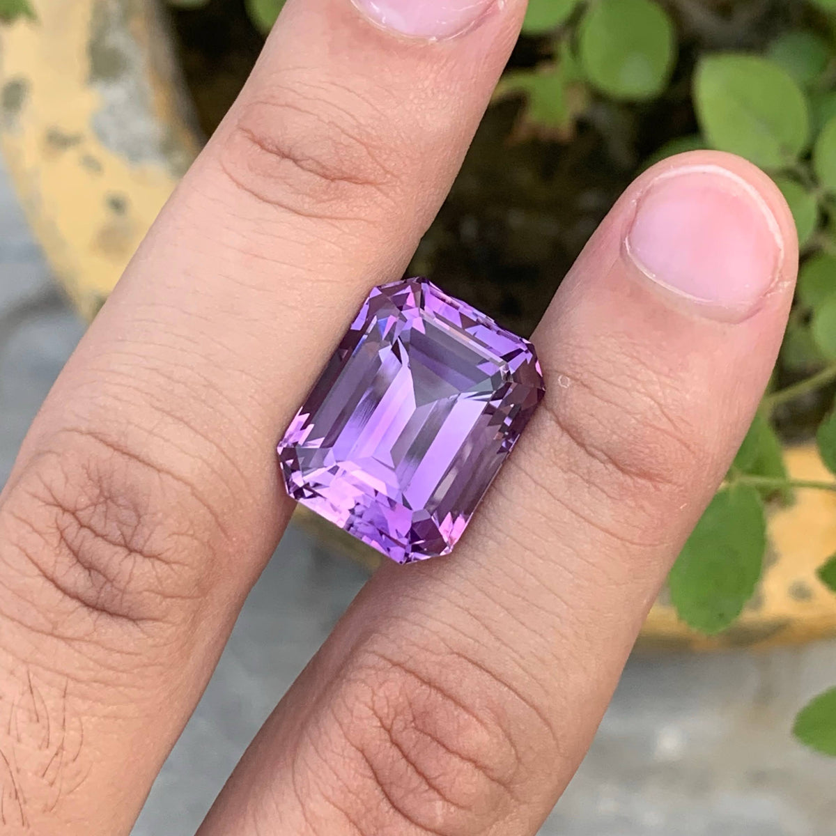 24.35 Carat Natural Loose Purple Amethyst Stone Emerald Cut Brazilian Gemstone