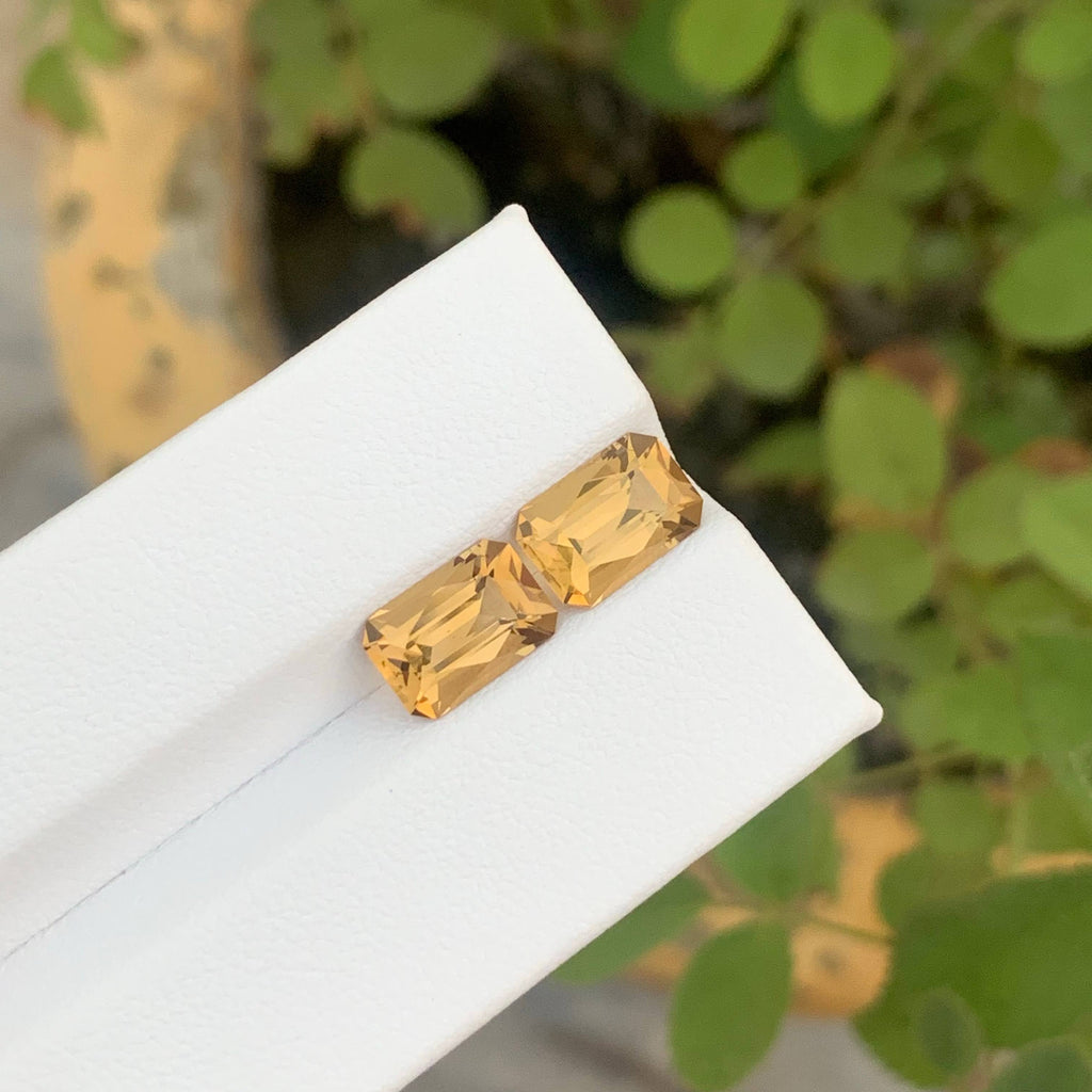 3.55 Carat Natural Loose Golden Color Citrine Pair Fancy Cut African Gemstone